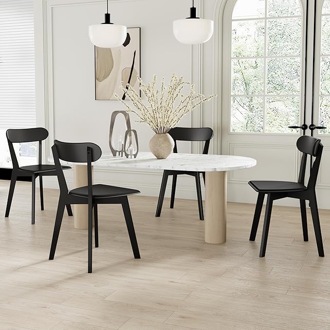 DELAVIN Oak Wood Dining Chairs Set of 4, Mid Century Modern Kitchen Chairs, Farmhouse Dining Room Chairs, Black