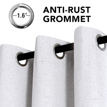 H.VERSAILTEX Linen Curtains 100% Blackout Curtains for Bedroom 108 inch Long Full Light Blocking Nature Linen Blended Window Curtains for Living Room Nickel Grommet (2 Panels, Heathered White)