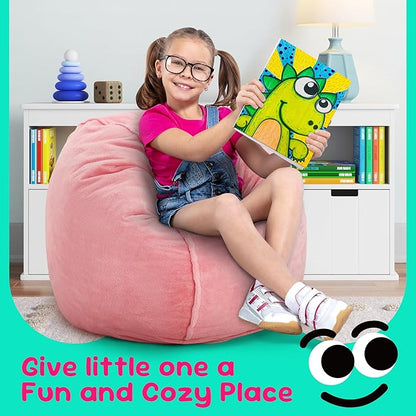 Hobestluk Bean Bag Chairs 2.5FT Beanbag Chair with Plush Faux Fur Cover Memory Foam Bean Bags, Small Bean Bag Chair for Living Room Bedroom, Playroom (Pink)
