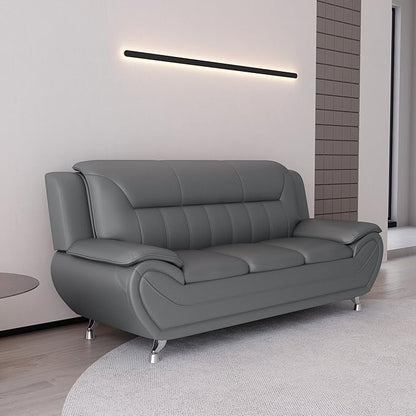 Container Furniture Direct Michael Modern Faux Leather Upholstered Stainless Steel Legs Living Room Sofa, Sleek Gray