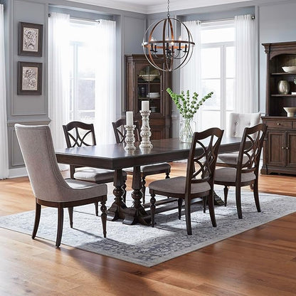 Liberty Furniture Arden Road Alt 7 Piece Dining Trestle Table Set - 2 Upholstered Chairs, 4 Splat Back Side Chairs - Satin Cherry
