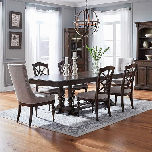 Liberty Furniture Arden Road Alt 7 Piece Dining Trestle Table Set - 2 Upholstered Chairs, 4 Splat Back Side Chairs - Satin Cherry