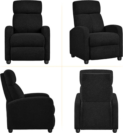 Yaheetech Boucle Recliner Chair Single Sofa Home Theater Seating Adjustable Modern Single Reclining Chair for Living Room Bedroom Home Theater Black