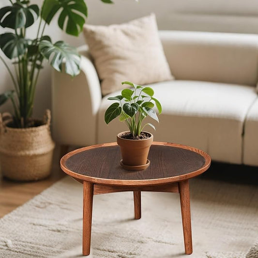 CONSDAN 24 Round Coffee Table, Solid Oak Frame & Veneer Top, USA Grown Hardwood, Modern Living Room, Lounge Side Table (Single Large Piece)