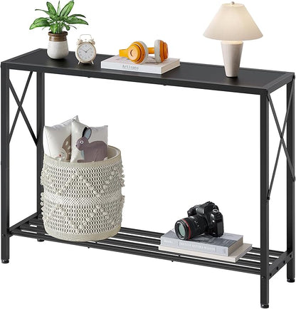 Tajsoon Console Table, 2-Tier Entryway Table, 41.8”L Narrow Sofa Tables with Shelves, Behind The Couch, for Entrance, Hallway, Living Room, Foyer, Corridor, Office, Black