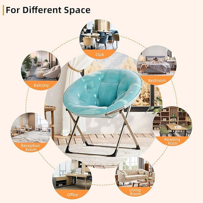 Comfy Saucer Chairs, Blue Folding Reading Lounge Chair, Cozy Faux Fur Living Room Chair with Soft Thick Padded Seat & Metal Frame, Modern Style Bedroom Home for Kids Adults, X-Large, Gold Legs