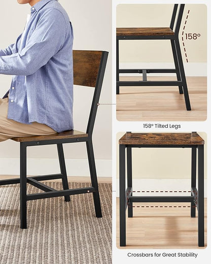 VASAGLE Dining Chair Set of 6, Wood Kitchen Chairs with Metal Steel Frame, Easy to Assemble, Comfortable Seat, Modern Farmhouse Chair for Kitchen, Bedroom, Living Room, Rustic Brown and Ink Black