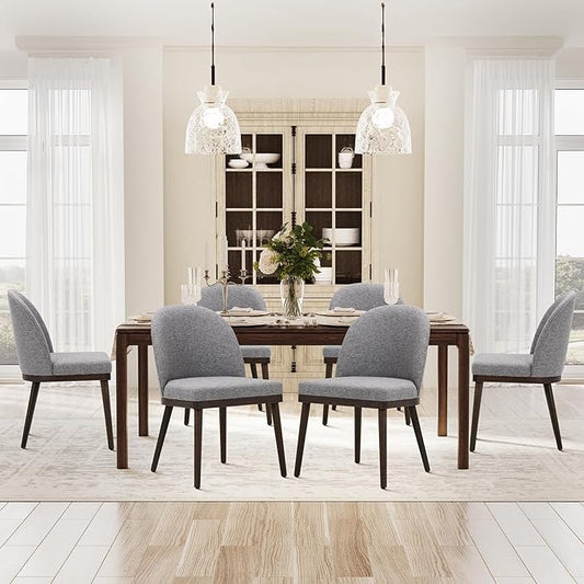 COLAMY Upholstered Dining Chairs Set of 6, Wooden Kitchen Chairs with Open Back, Modern Dining Room Chairs with Wood Frame, Dinner Side Chairs for Dining Room Kitchen Restaurant, Dark Grey