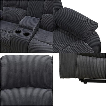 Loveseat Recliner Sofa, Reclining Loveseat Couch with Storage Console, Modern Comfy Home Theater Seating Power Recliner Chair with Cup Holders for Living Room Furniture Sets, Grey