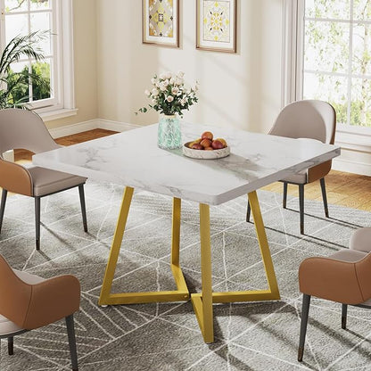 Tribesigns Square Dining Table for 2, 31.5" Modern Dinner Table with Metal Base, Kitchen Table for Dining Room, Small Space, Apartment, White & Gold