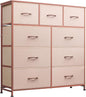 WLIVE 9-Drawer Dresser, Fabric Storage Tower for Bedroom, Hallway, Entryway, Closet, Tall Chest Organizer Unit with Fabric Bins, Steel Frame, Wood Top, Easy Pull Handle, Pink