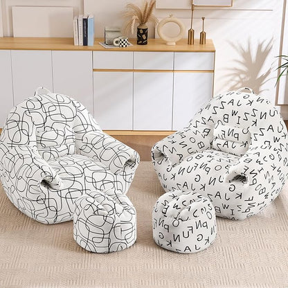 DAICO Bean Bag Chairs for Adults Comfy Accent Chair with Ottoman Floor Sofa Beanbag Couch with Armrests White Single Lazy Sofas with Foam for Living Room Reading Bedroom Gaming (Stripe Pattern)