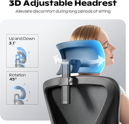 Ergonomic Office Chair, Home Office Desk Chair with Headrest, High Back Mesh Chair with Flip-up Armrests, Comfy Desk Chair with Lumbar Support, Rolling Swivel Task Computer Chair for Home Office