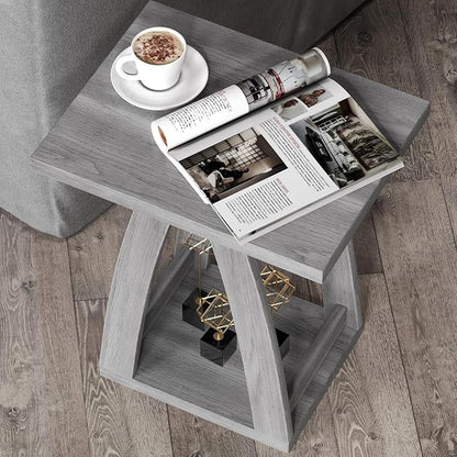 End Tables Living Room, Side Table Beside Sofa, Nightstand for Bedroom, Couch Side Table with Shelf, Modern End Table for Living Room, Grey End Table
