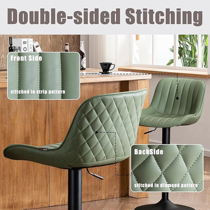 YOUNIKE Bar Stools Set of 2 Counter Height Barstools with Backs Swivel Faux Leather Kitchen Island Bar Chair Modern Adjustable Breakfast taburetes de bar Padded sillas para barra de cocina Olive Green