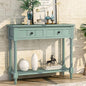 Merax Wood Farmhouse Entry Way Hallway Console Table with Drawers and Bottom Shelf Narrow Blue