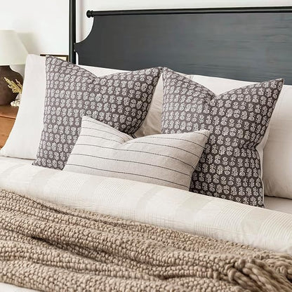 Foindtower Set of 2 Decorative Vintage Floral Print Throw Pillow Covers Neutral Modern Farmhouse Cushion Covers Boho Home Decor for Sofa Couch Chair Bedroom Living Room Outdoor,18×18 Inch,Rustic Gray