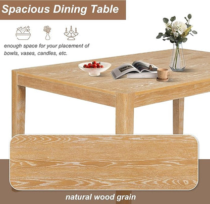 Merax 7 Pieces Retro Dining Set for 6, Rectangular Wood Dining Table with 6 Upholstered Chairs for Kitchen, Living Room, Natural
