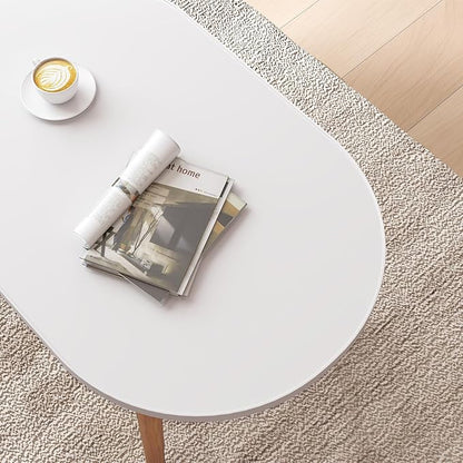 Oval Coffee Table Low Table with 4 Solid Wood Sturdy Legs, Floor Table Desk for Sitting on The Floor, Storage and Living Room Furniture (White)