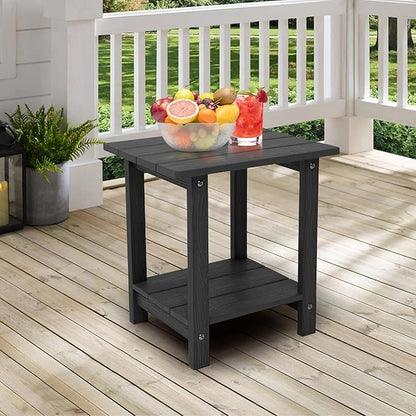 Melucivi Weather Resistant Outdoor Side Table, Double Small Adirondack Side Table for Adirondack Chair - Indoor Outdoor End Table, Patio Table for Pool, Deck and Porch (Black)