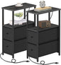 TUTOTAK Small Narrow End Table with Charging Station, Set of 2, Side Table with Outlets, Nightstand with 2 Cloth Drawers, Couch Table, for Living Room, Bedroom, Bedside, Charcoal Grey TB01BY055