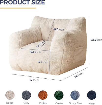 MAXYOYO Bean Bag Chair, Tufted Bean Bag Sofa with Boucle Fabric, Comfy Lazy Chair with Filler, Living Room Sofa for Adults Teens, Accent Couch for Bedroom Dorm, Beige