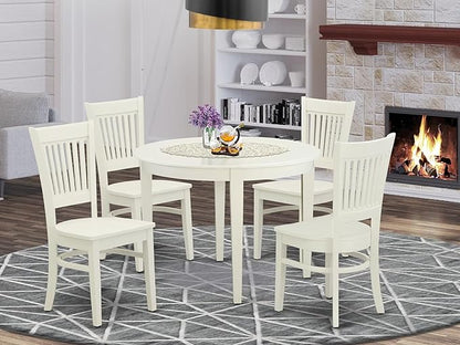 East West Furniture BOVA5-LWH-W 5 Piece Dining Room Furniture Set Includes a Round Kitchen Table and 4 Dining Chairs, 42x42 Inch, Linen White