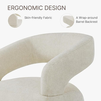 Upholstered Dining Chairs with Removable Casters Barrel Side Armchair with Rollers for Diningroom Bedroom Livingroom Reading Room, Cream Beige, 4PCS