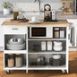 49" Foldable Kitchen Island Cart, White with Slide-Out Shelf, Towel Rack & Drawer, Rolling on Wheels, for Living & Dining Rooms