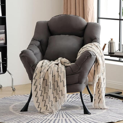 Lazy Chair with Pillow for Living Room, Modern Lounge Accent Chair with Armrests, Leisure Sofa Chair Set, Reading Chair for, Bedroom, Dorm Room, Office, Dark Grey