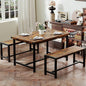 Garvee Dining Table Set for 4, Kitchen Table with Benches, 3 Piece Rectangular Dining Room Set with 2 Wooden Benches for Small Space, Apartment, Studio, Home, Rustic Brown