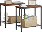Hoctieon 2 Tier End Table, Sofa Side Table, Narrow Side Table with Storage, Slim Nightstand for Small Spaces, Metal Frame, for Living Room, Bedroom, Sofa Couch, Hall, Rustic Brown, 2 Set
