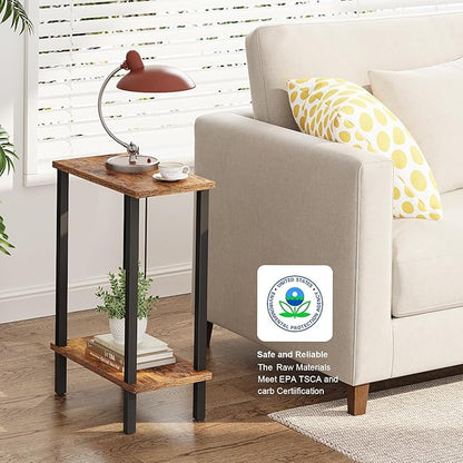 TUTOTAK Small Side Table, Narrow End Table, Skinny Sofa Table, Slim Nightstand, Couch Table, Living Room, Bed Room, Brown TB01BB062