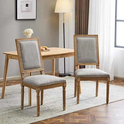 Merax Upholstered Solid Wood Dining Chairs Set of 2, French Country Style Accent Side Seating Furniture for Kitchen, Living Room, Cushioned Back, Grayish Green
