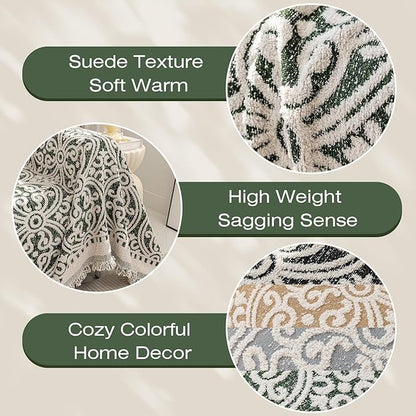 STACYPIK Green Jacquard Sofa Cover - Anti-Scratch Chenille Furniture Protector for 3 Cushion Couch - French Floral Dog Pet Cushion Protector - Futon Cover 71x150IN