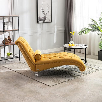 HomSof Modern Armless Velvet Chaise Lounge Indoor Chair with Solid Acrylic Legs