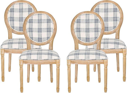 Christopher Knight Home Phinnaeus Dining Chair Set, Set of 4, Wood, Dark Blue Plaid + Light Beige + Natural