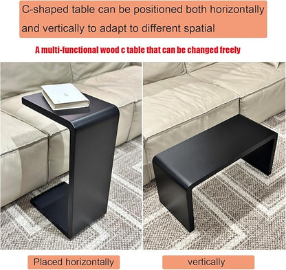 C Shaped End Table, Solid Wood C Side Table for Couch Sofa and Bed, Sofa Tables That Slide Under for Space Saving, Small Snack C Tables for Living Room Bedroom (H 24.4″ - Black, 1)