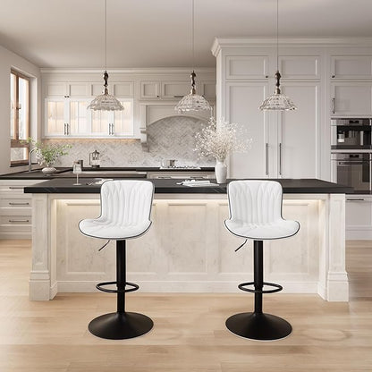 YOUNIKE White Bar Stools Set of 2 Modern Kitchen Counter Height Bar Chair with Back Swivel Adjustable Faux Leather Upholstered Barstools for Breakfast Island Tall 300LBS