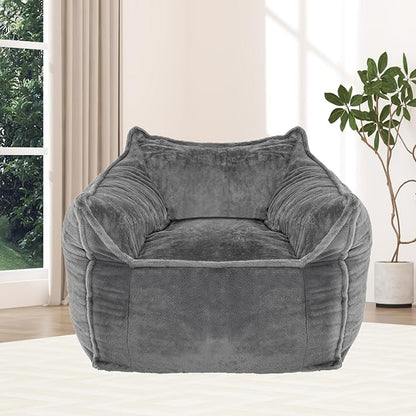 Giant Bean Bag Chair for Adults, Large Bean Bag Chair with Armrest, Living Room Fluffy Beanbag Couch with Filler Included, Comfy Washable Lazy Sofa Chair for Bedroom, Gray