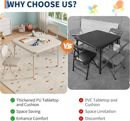 GarveeHome 3-Piece Kids Folding Table and Chairs Set, Toddlers Children's Activity Table and Chairs Set for Dining Room,Daycare,Classrooms