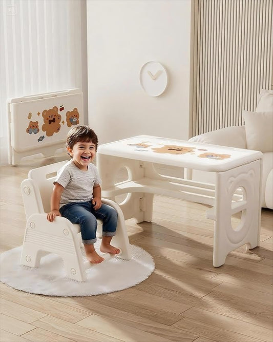 Toddler Table and Chair Set, Activity Table with Magnetic Drawing Board, Large Built-in Storage,Plastic Children Activity Table for Playing Reading Drawing Eating