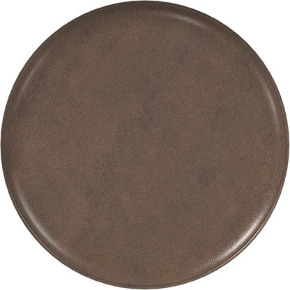 HomePop Upholstered Faux Leather Round Ottoman (No Lid, Seat Only) Home Décor | Round Pouf Foot Rest – Brown Faux Leather