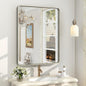 24x30 Inch Silver Bathroom Mirror, Brushed Metal Framed Vanity Mirror for Wall, Rounded Corner Rectangle Mirror, Anti- Rust (Horizontal/Vertical)