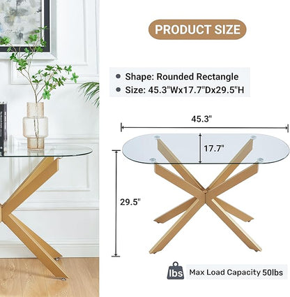Gold Glass Oval Console Table, Modern Style Entryway Hallway Narrow Sofa Table, Entrance for Entryway, Living Room, Foyer, Hallway, Office， 45" Lx18 Wx30 H Gold