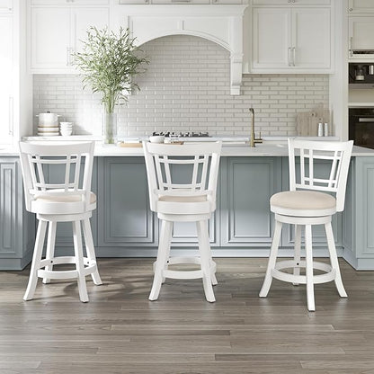 Hillsdale Fairfox Swivel Stool with Rectangular Lattice Back, Counter Height, White