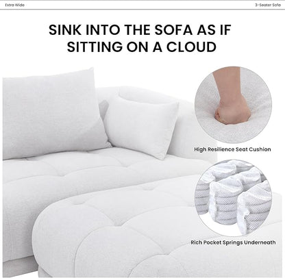 COLAMY 144" Modular Sectional Chenille Couch with Ottoman, Cloud Sectional Sofa Set with Ottoman,for Living Room(Beige)