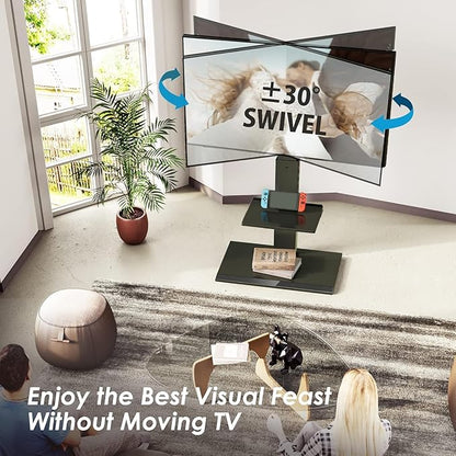 FITUEYES Floor TV Stands with Swivel TILT Mount for 32 39 40 43 49 50 55 60 65 70 75 Inch LCD LED TVs with Iron Base Adjustable Shelf Universal Television Stands for Bedroom and Living Room (Black)
