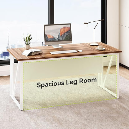 LITTLE TREE 63" Office Desk and 47" File Drawer Cabinet, Large Computer Desk, Study Writing Desk Workstation for Home Office
