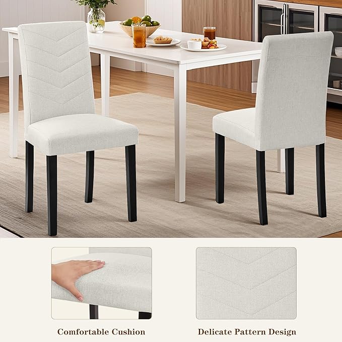 VECELO Upholstered Dining Chairs Set of 6, Fabric Wood Legs High Back for Kitchen Living Room, Beige